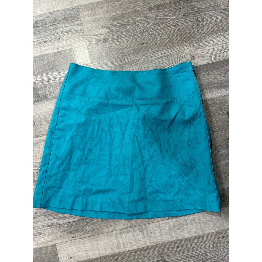 Lady Hagen Turquoise Blue Floral Jacquard Golf Skort Womens Size 2 Side Zip